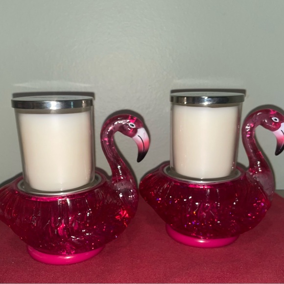 Bath & Body Works FLAMINGOS WATER GLOBE CANDLE HOLDERS **RETIRED** - Picture 2 of 4